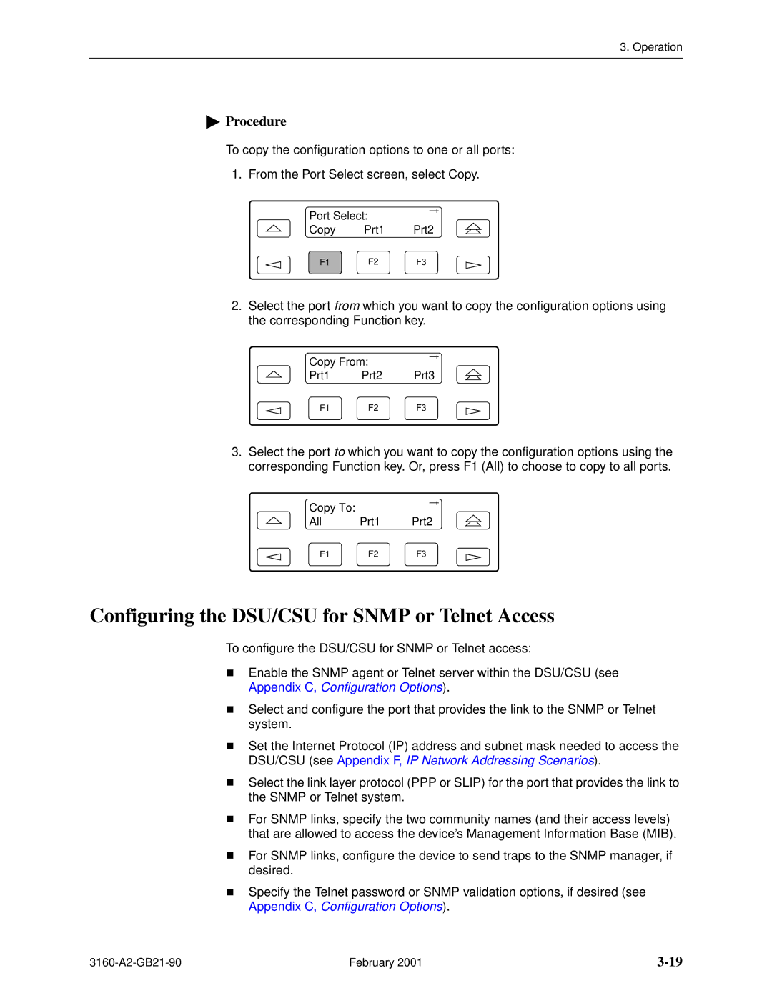 Paradyne 3164-A2, 3165-A2, 3160-A3 Configuring the DSU/CSU for Snmp or Telnet Access, Appendix C, Configuration Options 