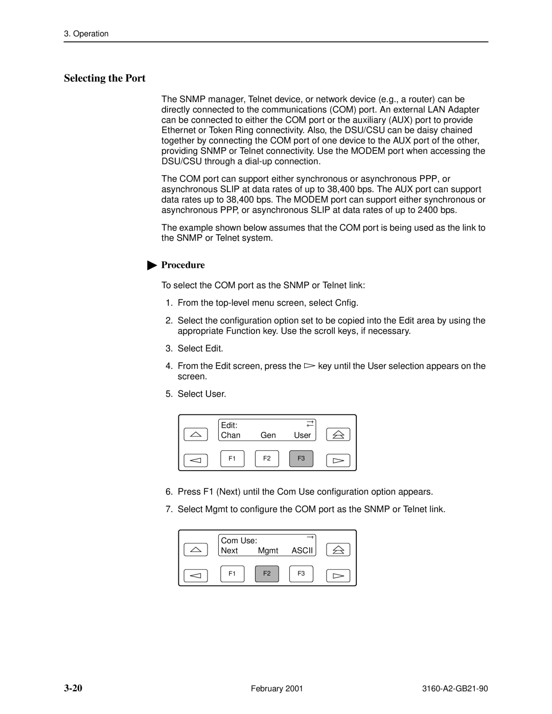 Paradyne 3160-A3, 3165-A2, 3164-A2, 3161-B3 manual Selecting the Port 