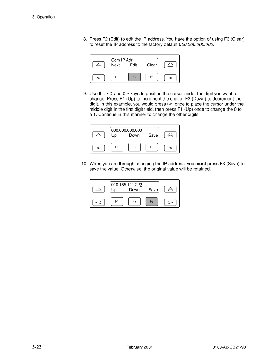 Paradyne 3165-A2, 3164-A2, 3160-A3, 3161-B3 manual Com IP Adr Next Edit Clear 