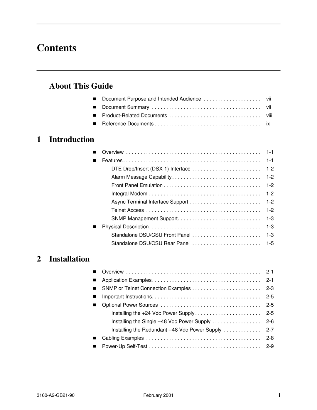 Paradyne 3161-B3, 3165-A2, 3164-A2, 3160-A3 manual Contents 