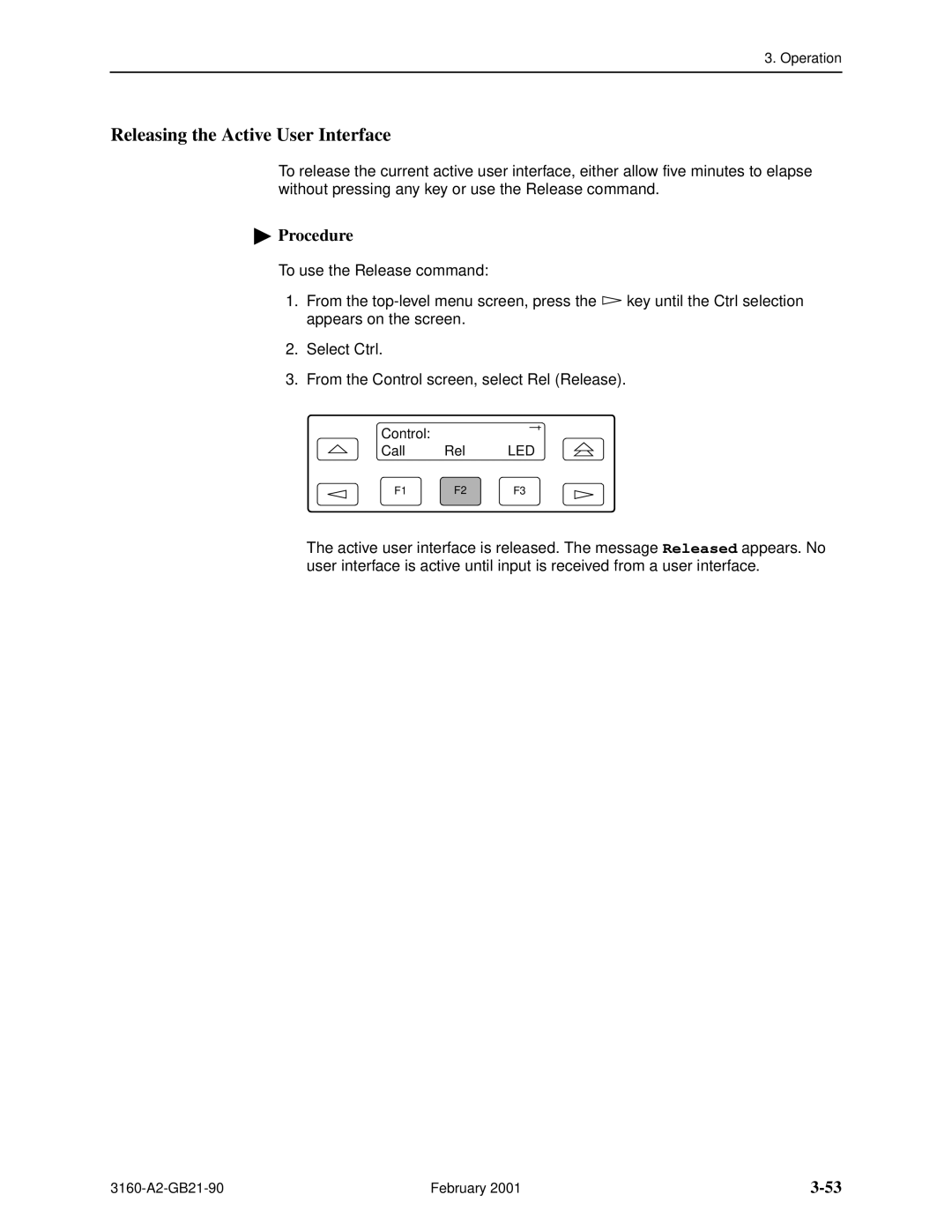 Paradyne 3161-B3, 3165-A2, 3164-A2, 3160-A3 manual Releasing the Active User Interface 