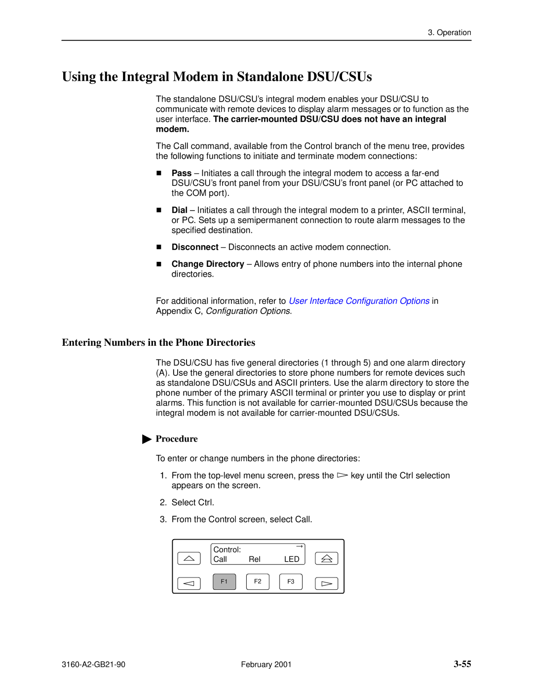 Paradyne 3164-A2, 3165-A2 manual Using the Integral Modem in Standalone DSU/CSUs, Entering Numbers in the Phone Directories 