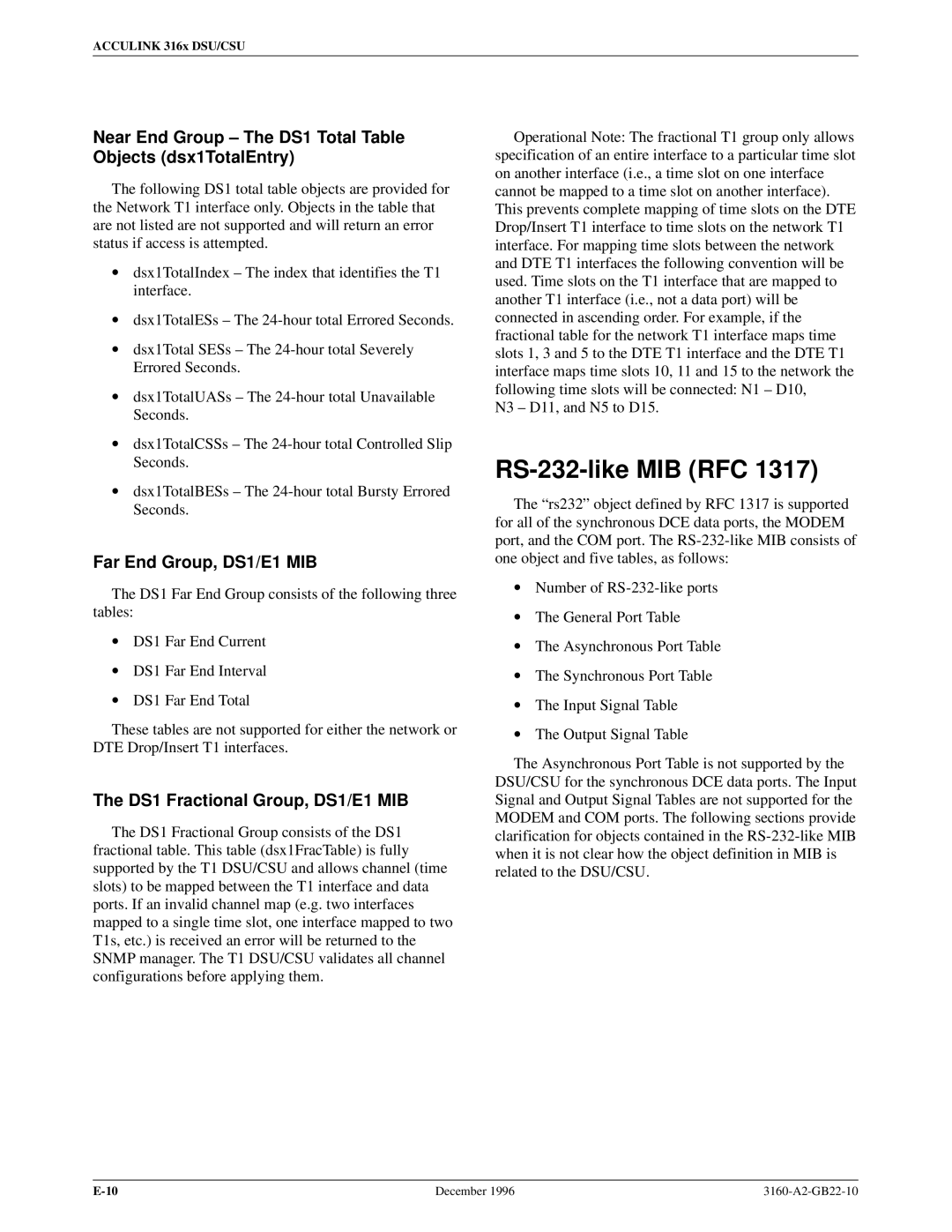 Paradyne 316x RS-232-like MIB RFC, Near End Group ± The DS1 Total Table Objects dsx1TotalEntry, Far End Group, DS1/E1 MIB 