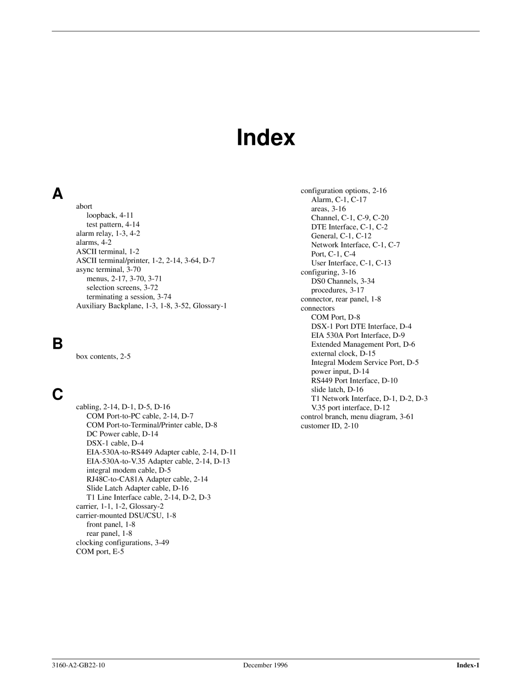 Paradyne 316x manual Index 