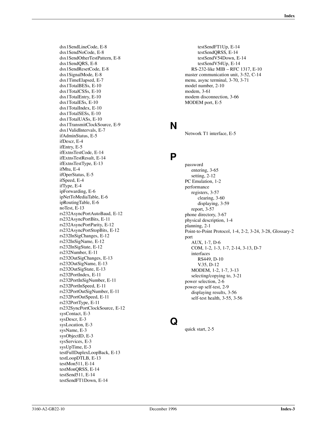 Paradyne 316x manual Index 