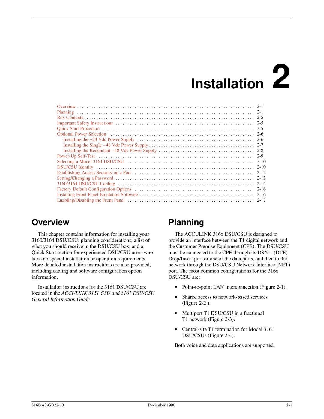 Paradyne 316x manual Installation, Planning 