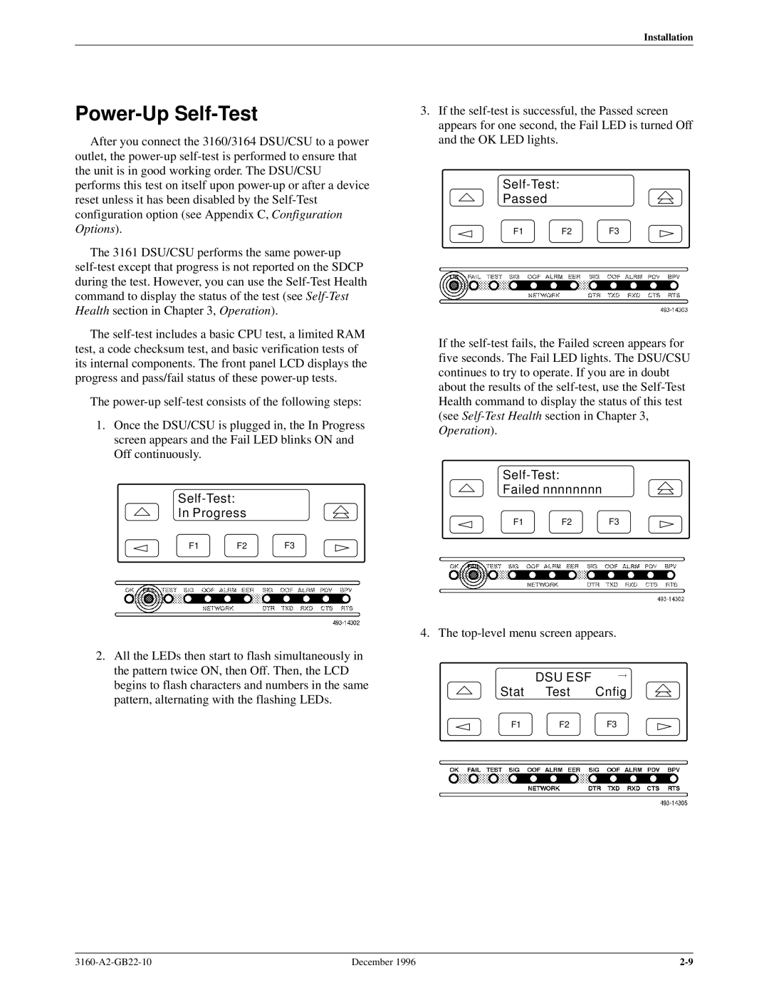 Paradyne 316x manual Power-Up Self-Test, Dsu Esf 