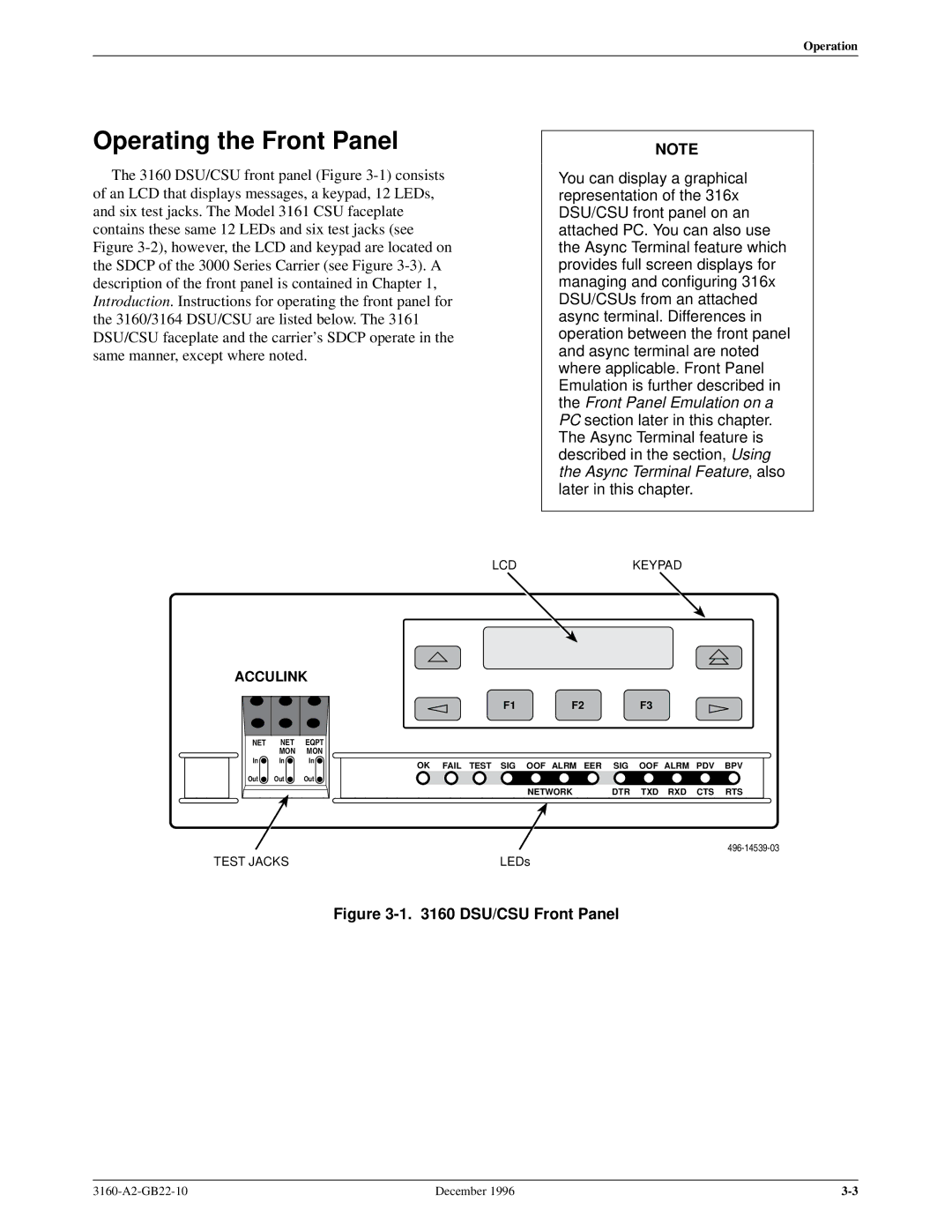 Paradyne 316x manual Operating the Front Panel, DSU/CSU Front Panel 