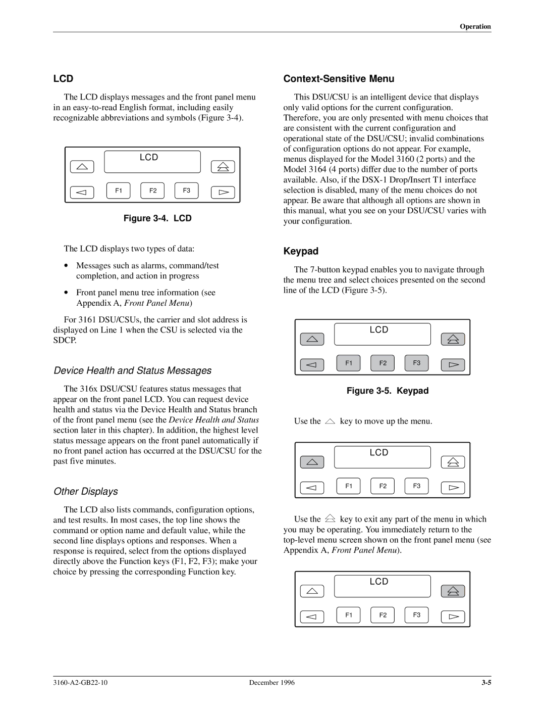 Paradyne 316x manual Device Health and Status Messages, Other Displays, Context-Sensitive Menu, Keypad 