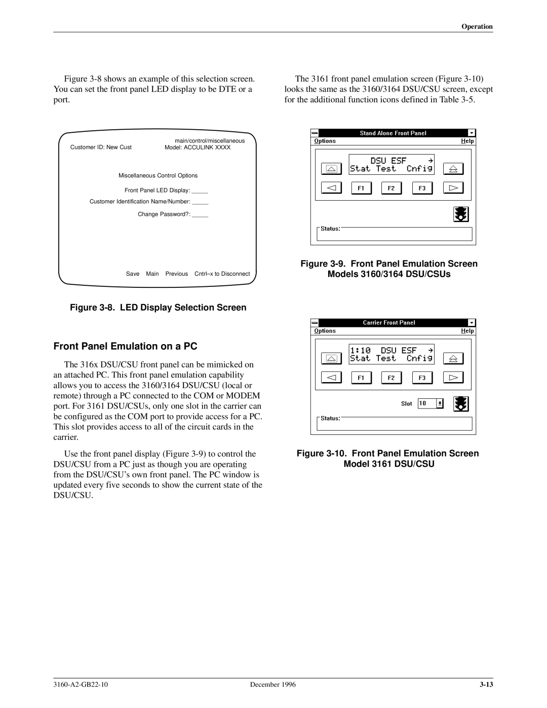 Paradyne 316x manual Front Panel Emulation on a PC, LED Display Selection Screen 