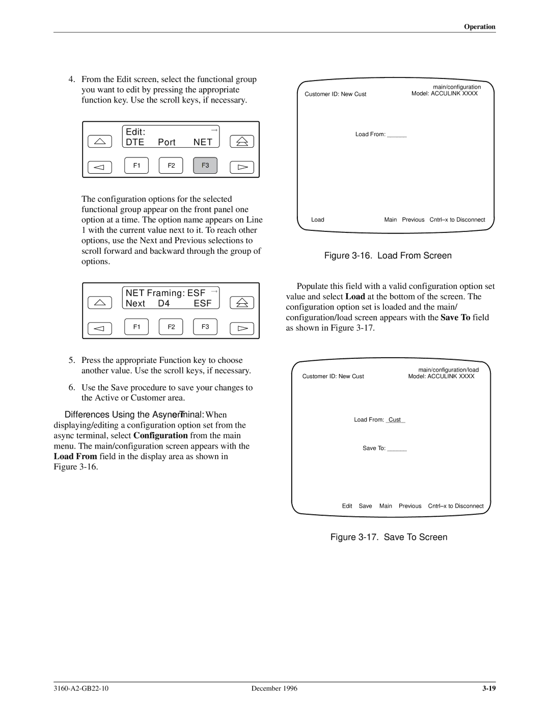 Paradyne 316x manual NET Framing ESF Next D4 ESF, Load From Screen 