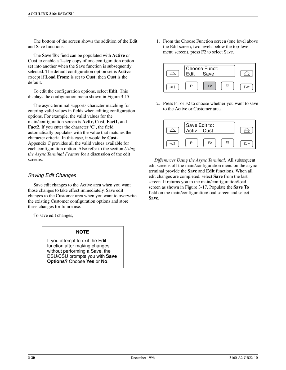 Paradyne 316x manual Saving Edit Changes, Save Edit to Activ Cust 