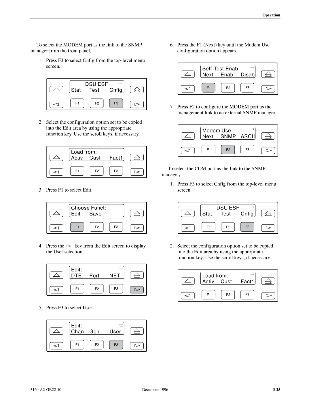 Paradyne 316x manual Edit Chan Gen User, Modem Use Next Snmp Ascii 