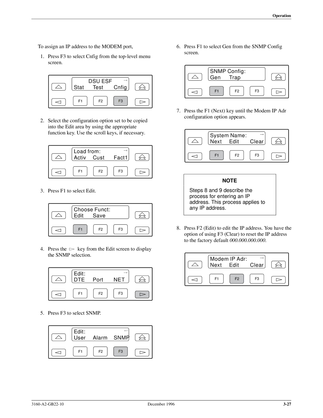 Paradyne 316x manual Edit User Alarm, Snmp Config Gen Trap, System Name Next Edit Clear, Modem IP Adr Next Edit Clear 