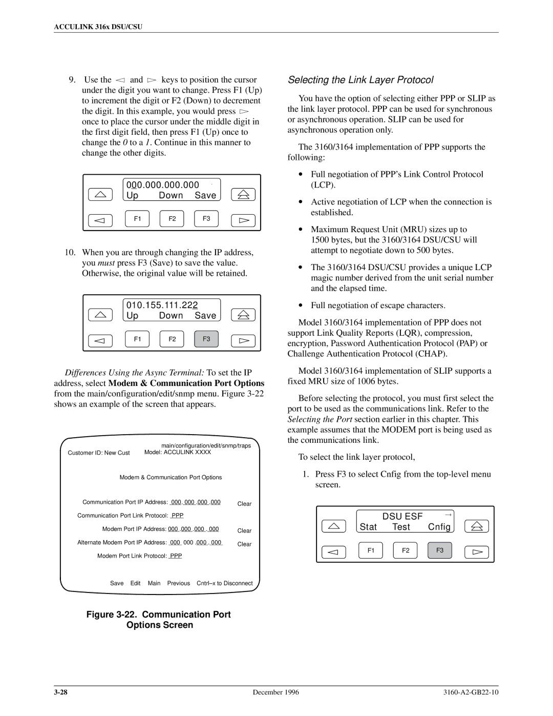 Paradyne 316x manual Selecting the Link Layer Protocol, Up Down Save 