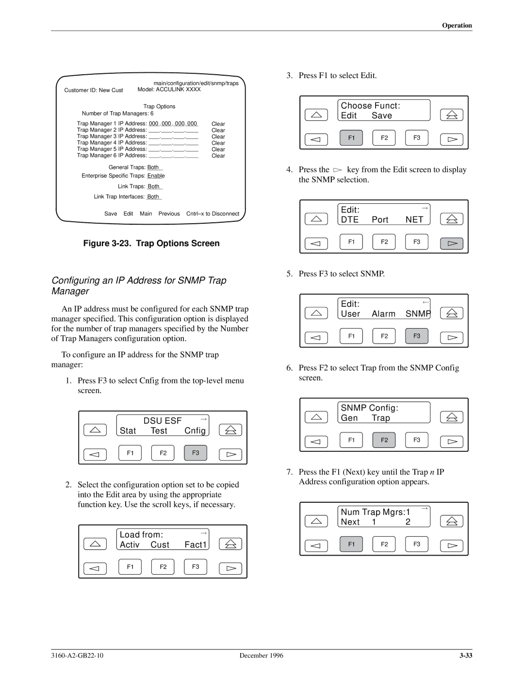 Paradyne 316x manual Configuring an IP Address for Snmp Trap Manager, Trap Options Screen 