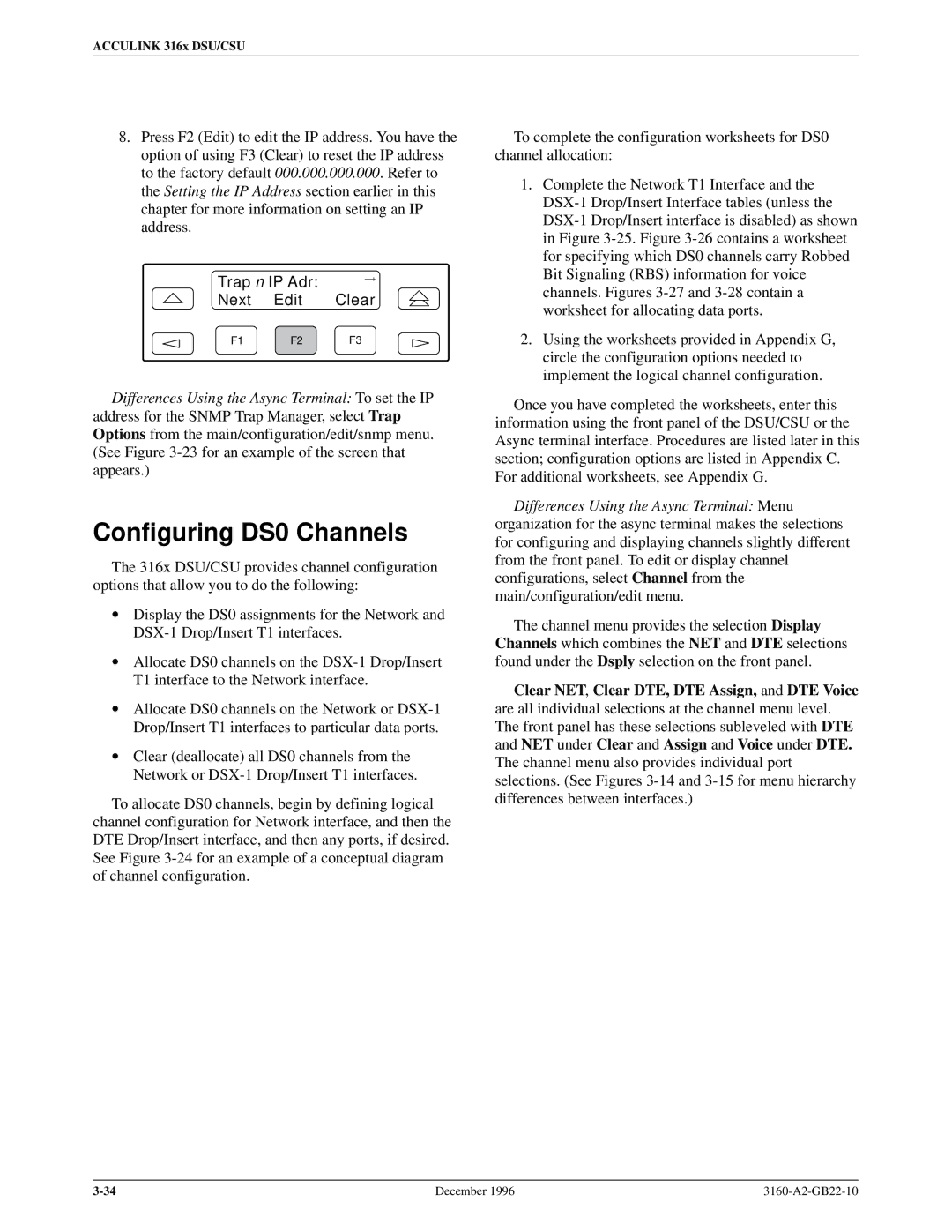 Paradyne 316x manual Configuring DS0 Channels, Trap n IP Adr Next Edit Clear 