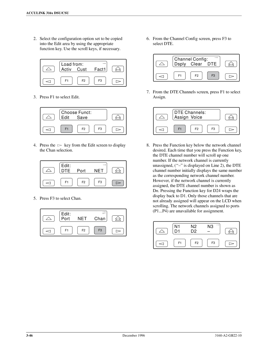 Paradyne 316x manual Load from Activ Cust Fact1, DTE Channels Assign Voice 