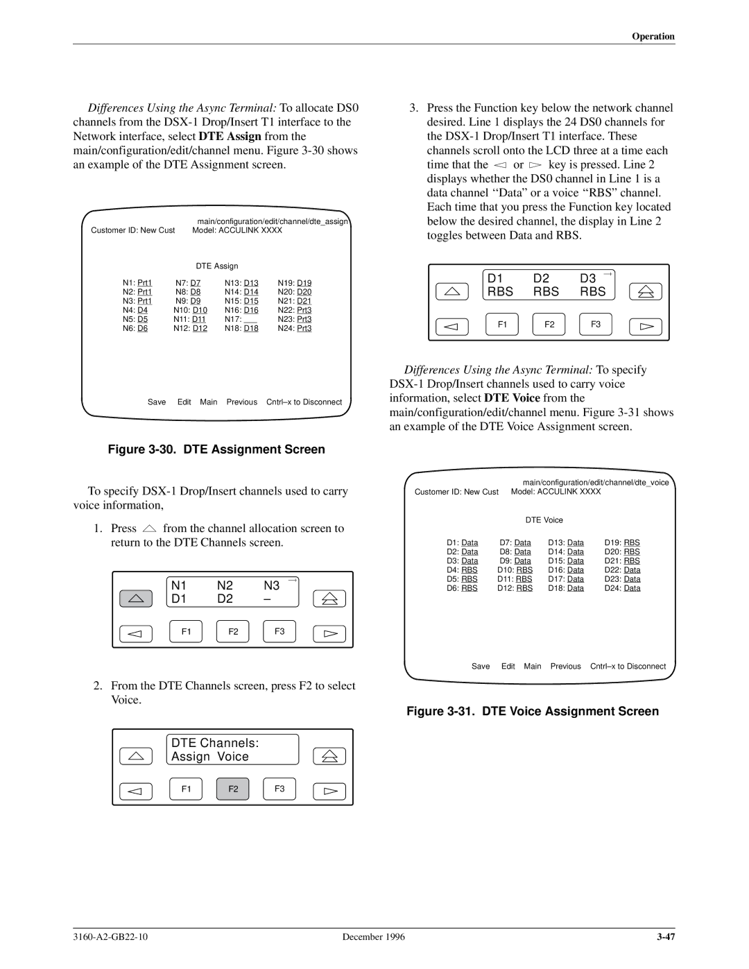 Paradyne 316x manual DTE Assignment Screen, Rbs 