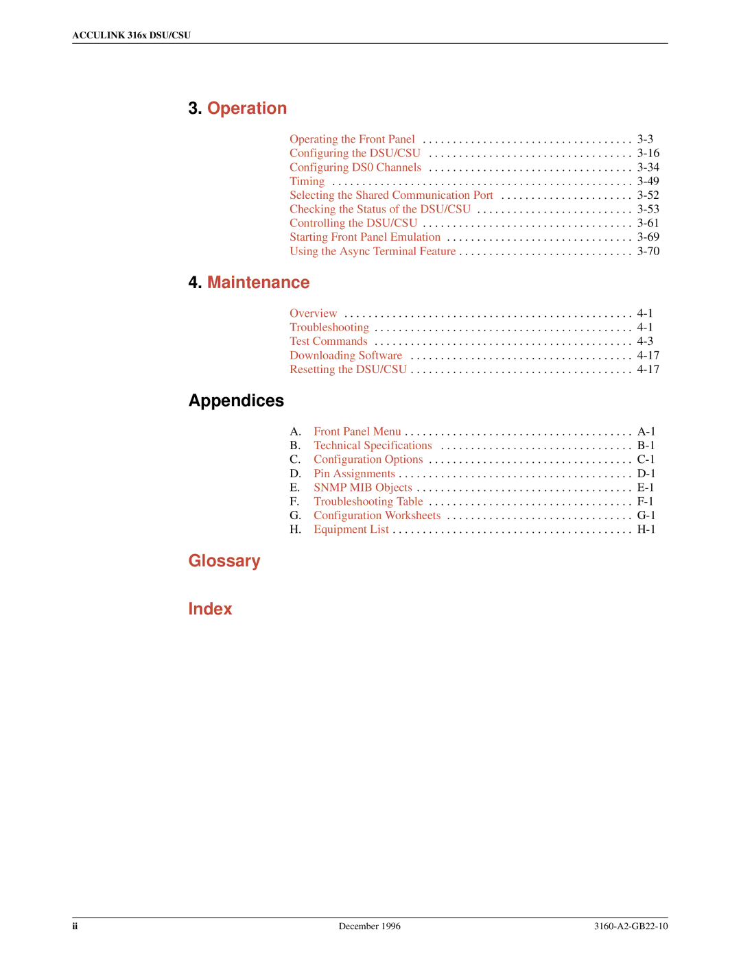 Paradyne 316x manual Glossary Index 