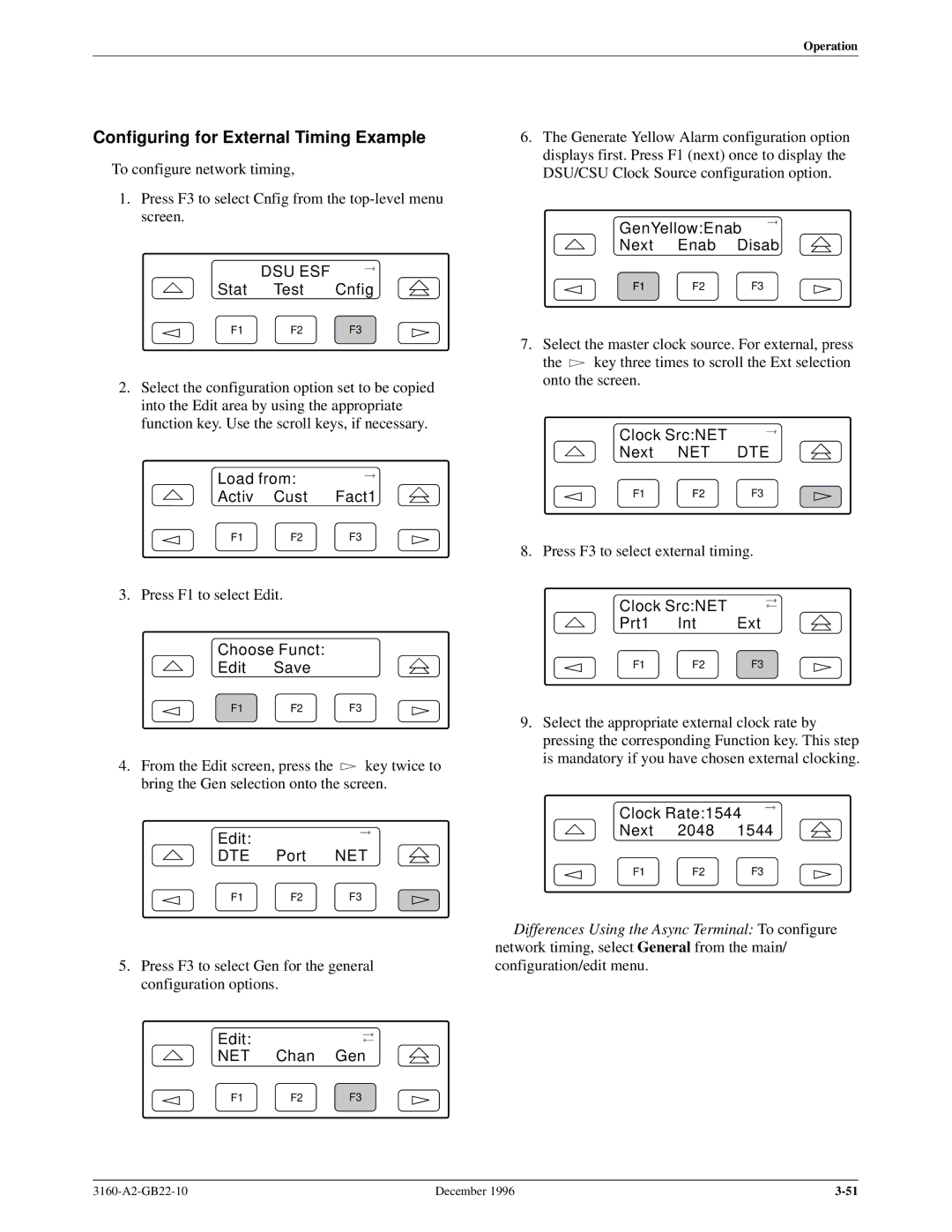 Paradyne 316x manual Configuring for External Timing Example, Clock SrcNET Prt1 Int Ext, Clock Rate1544 Next 2048 