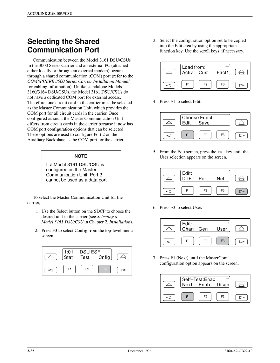 Paradyne 316x manual Selecting the Shared Communication Port, 101, Self±TestEnab Next Enab Disab 