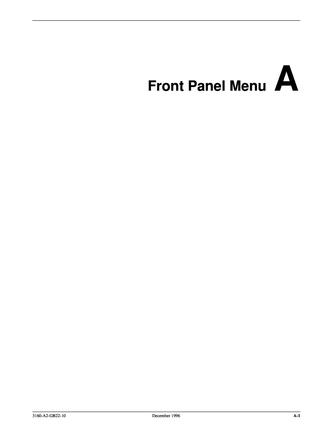Paradyne 316x manual Front Panel Menu A, 3160-A2-GB22-10, December 