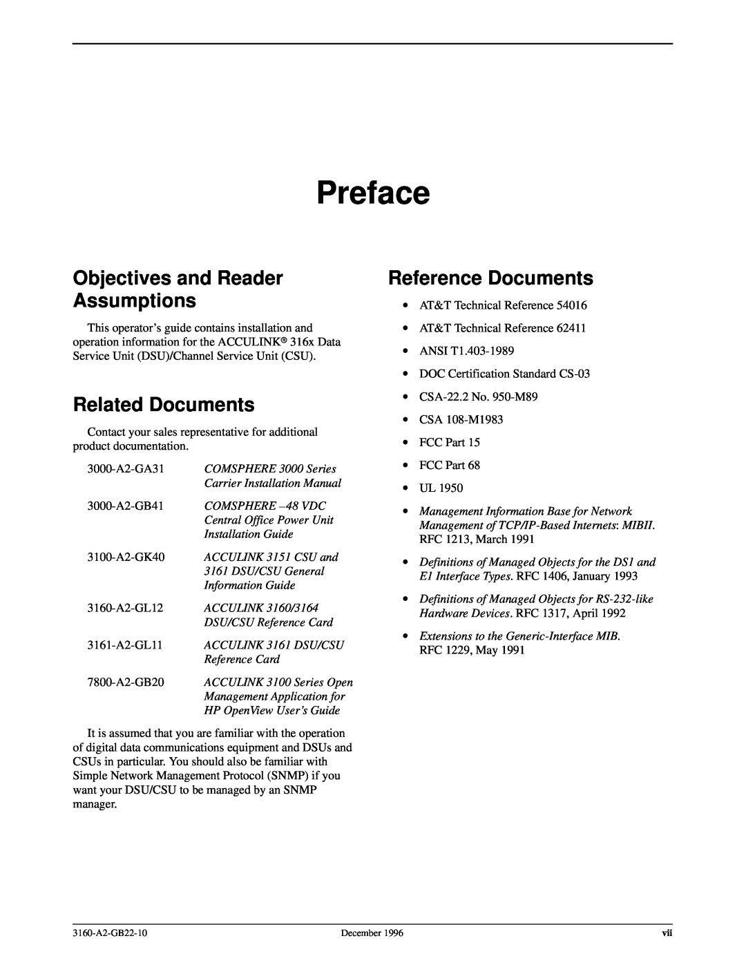 Paradyne 316x Preface, Objectives and Reader Assumptions, Related Documents, Reference Documents, COMSPHERE 3000 Series 