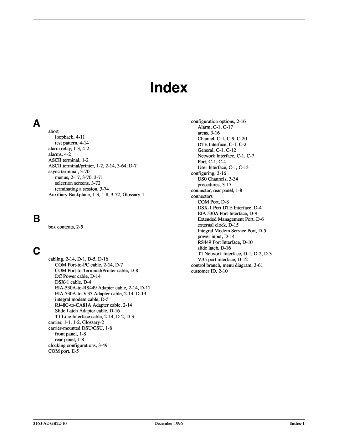 Paradyne 316x manual Index 