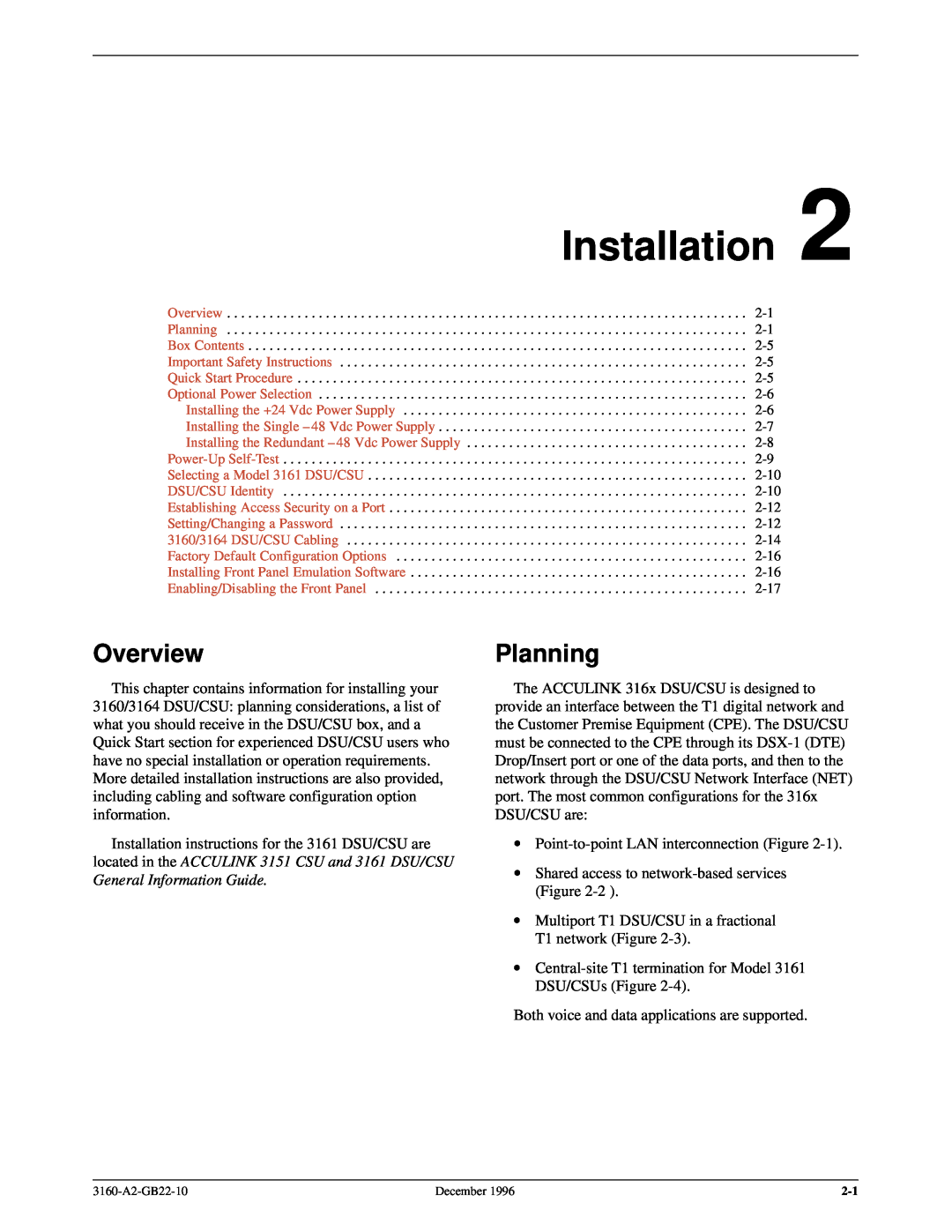 Paradyne 316x manual Installation, Planning, Overview 