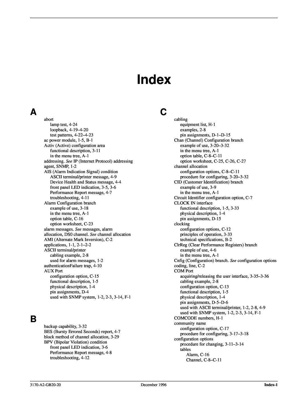 Paradyne 317x E1 manual Index 