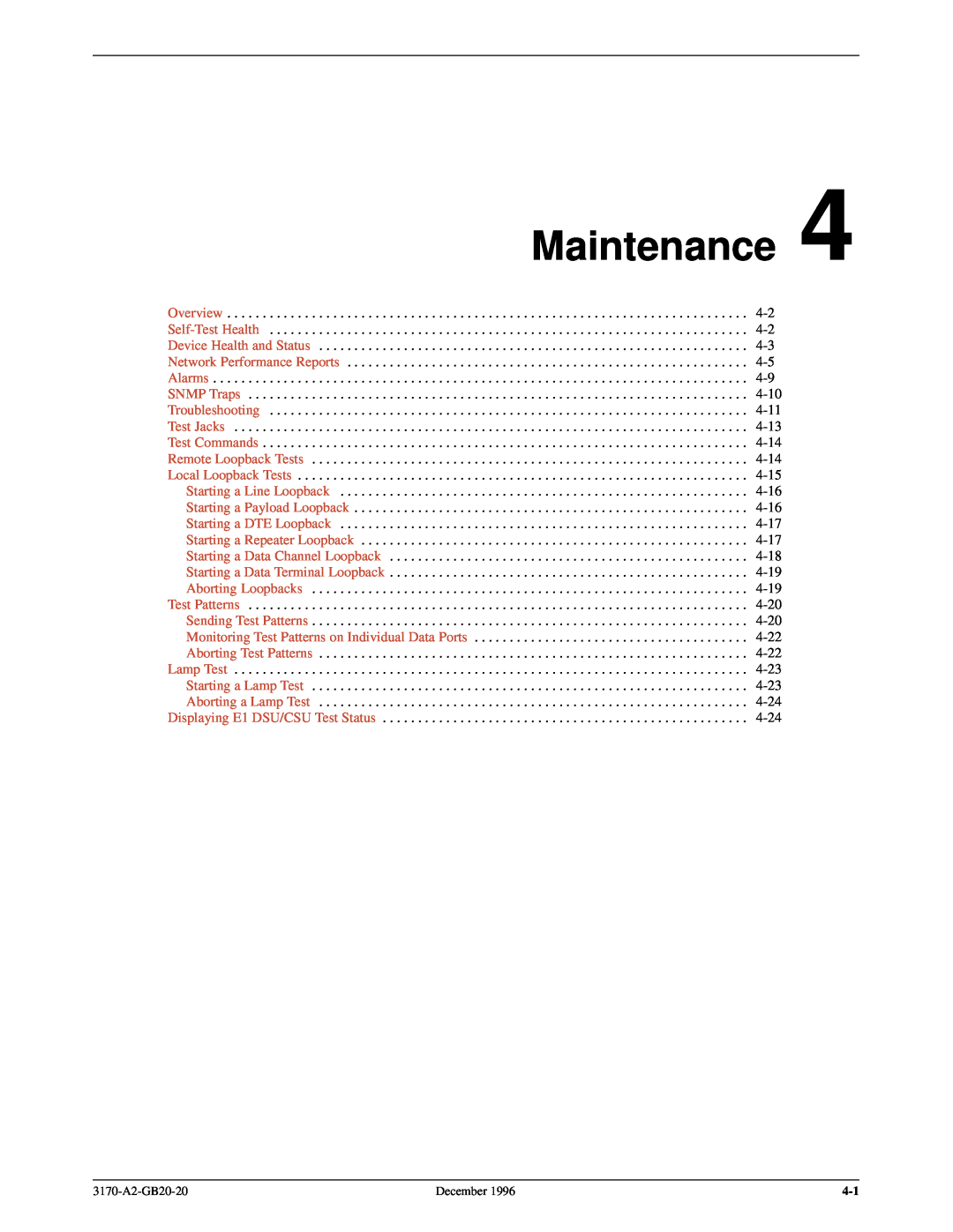 Paradyne 317x E1 manual Maintenance 