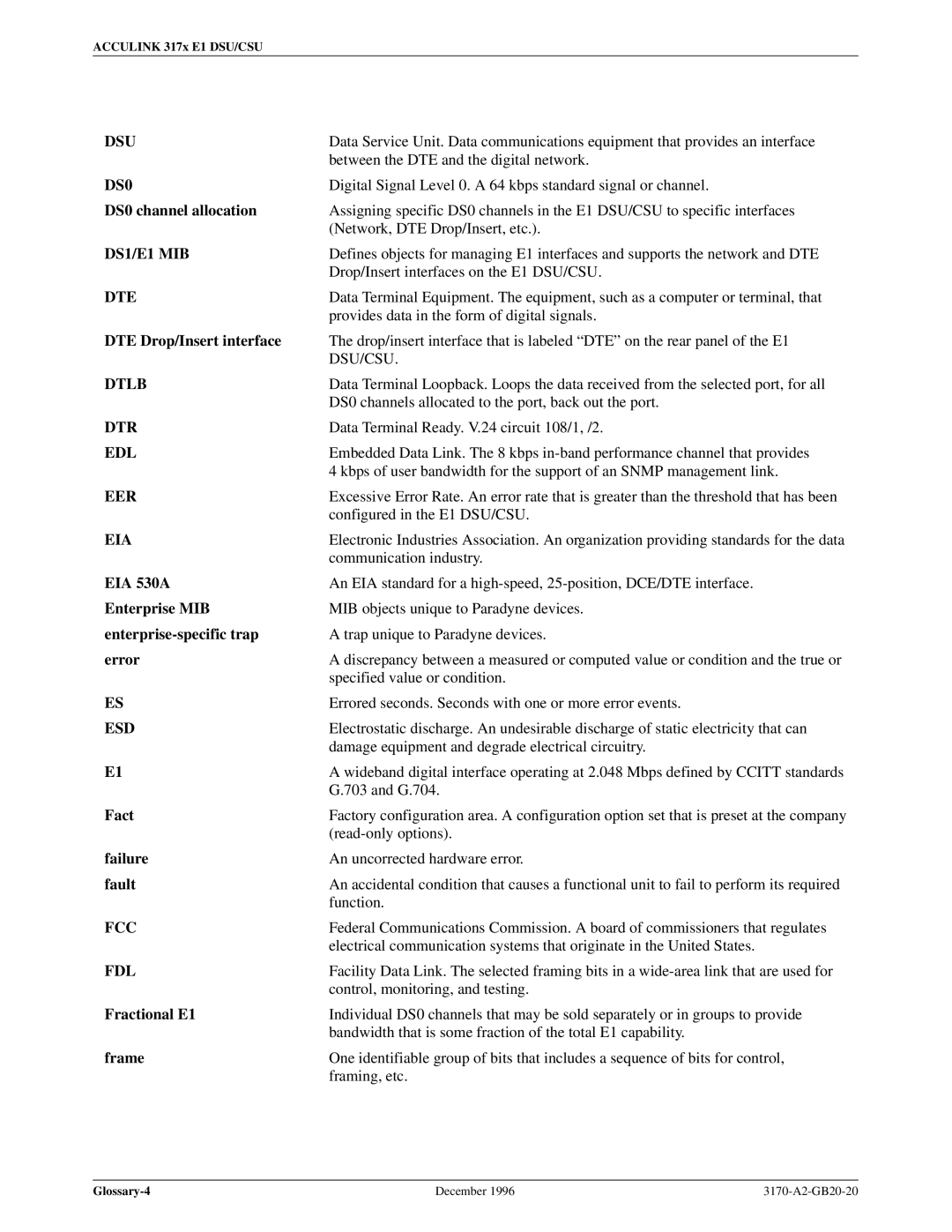 Paradyne 317x E1 manual Dtr 