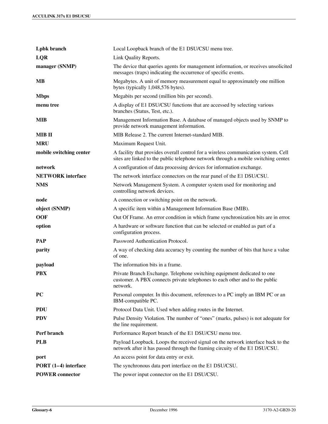 Paradyne 317x E1 manual Pdu 