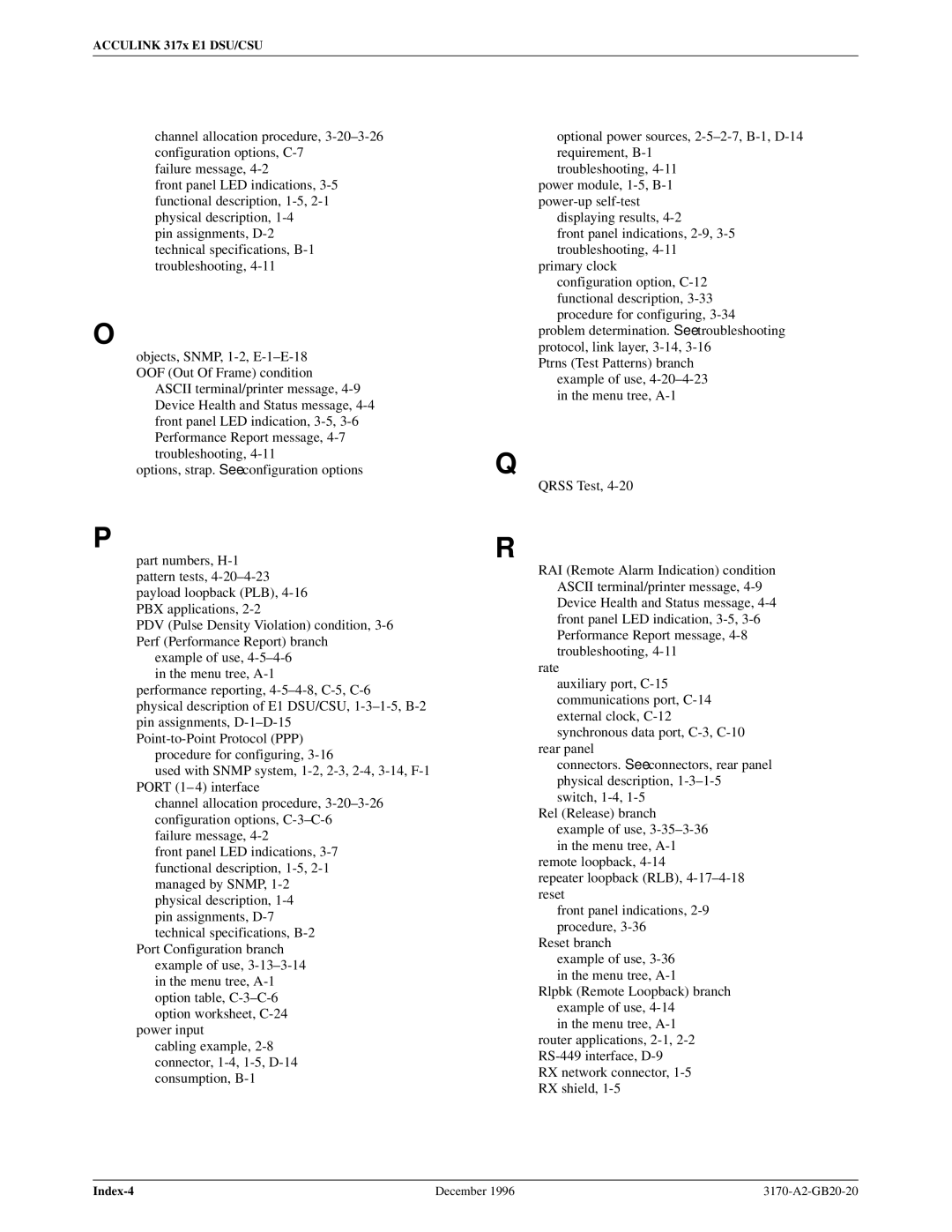 Paradyne 317x E1 manual Index-4 