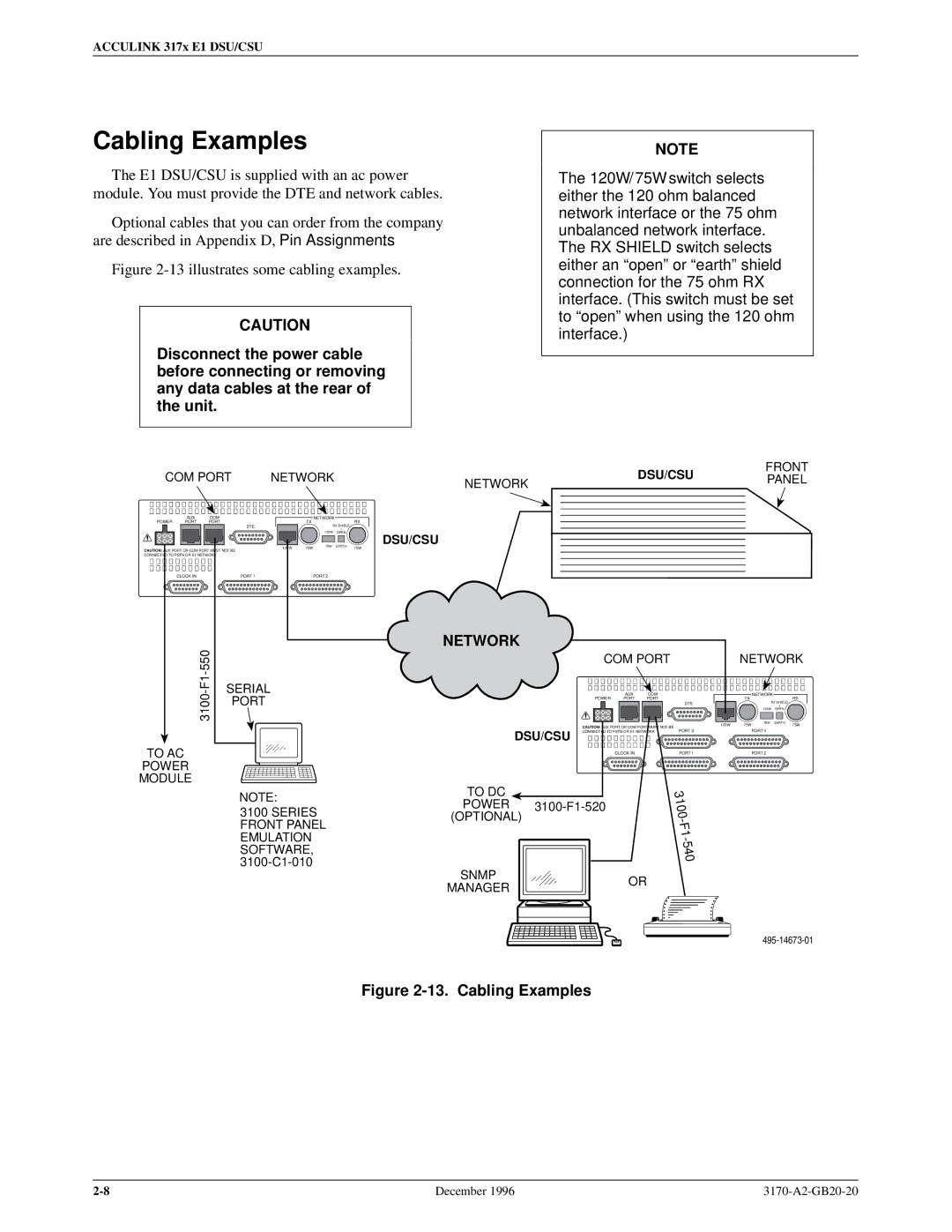 Paradyne 317x E1 manual Cabling Examples 