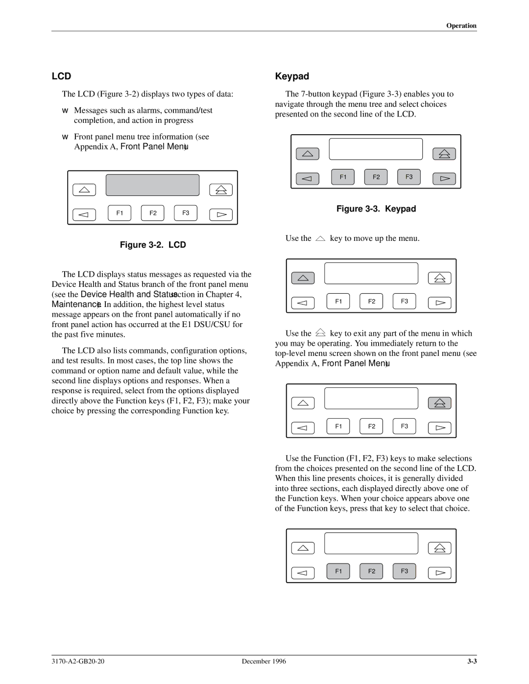 Paradyne 317x E1 manual Keypad, Lcd 