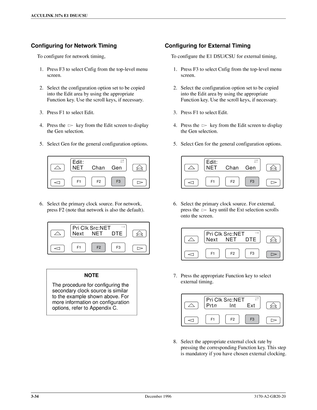 Paradyne 317x E1 manual Configuring for Network Timing, Configuring for External Timing, Edit NET Chan Gen 