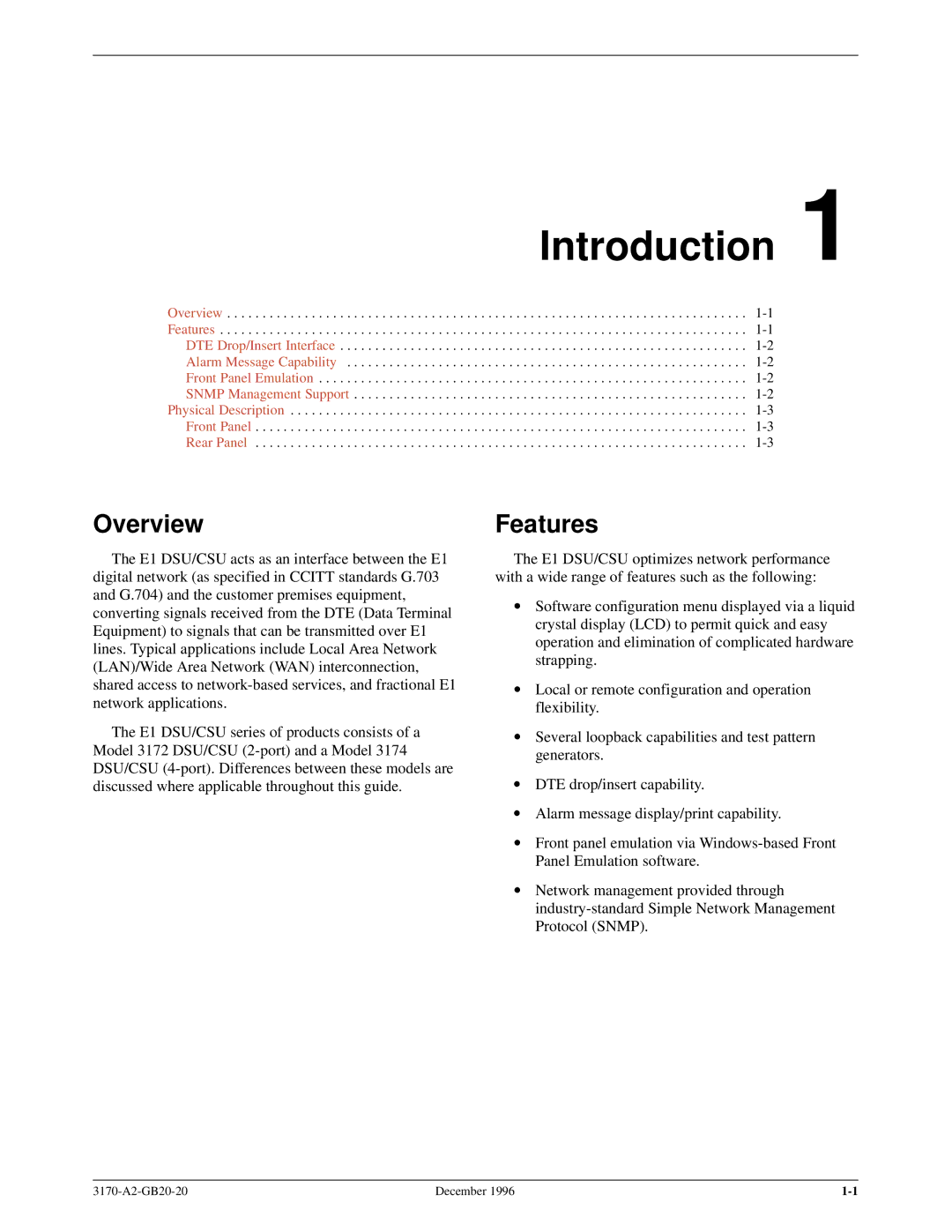 Paradyne 317x E1 manual Introduction, Overview, Features 