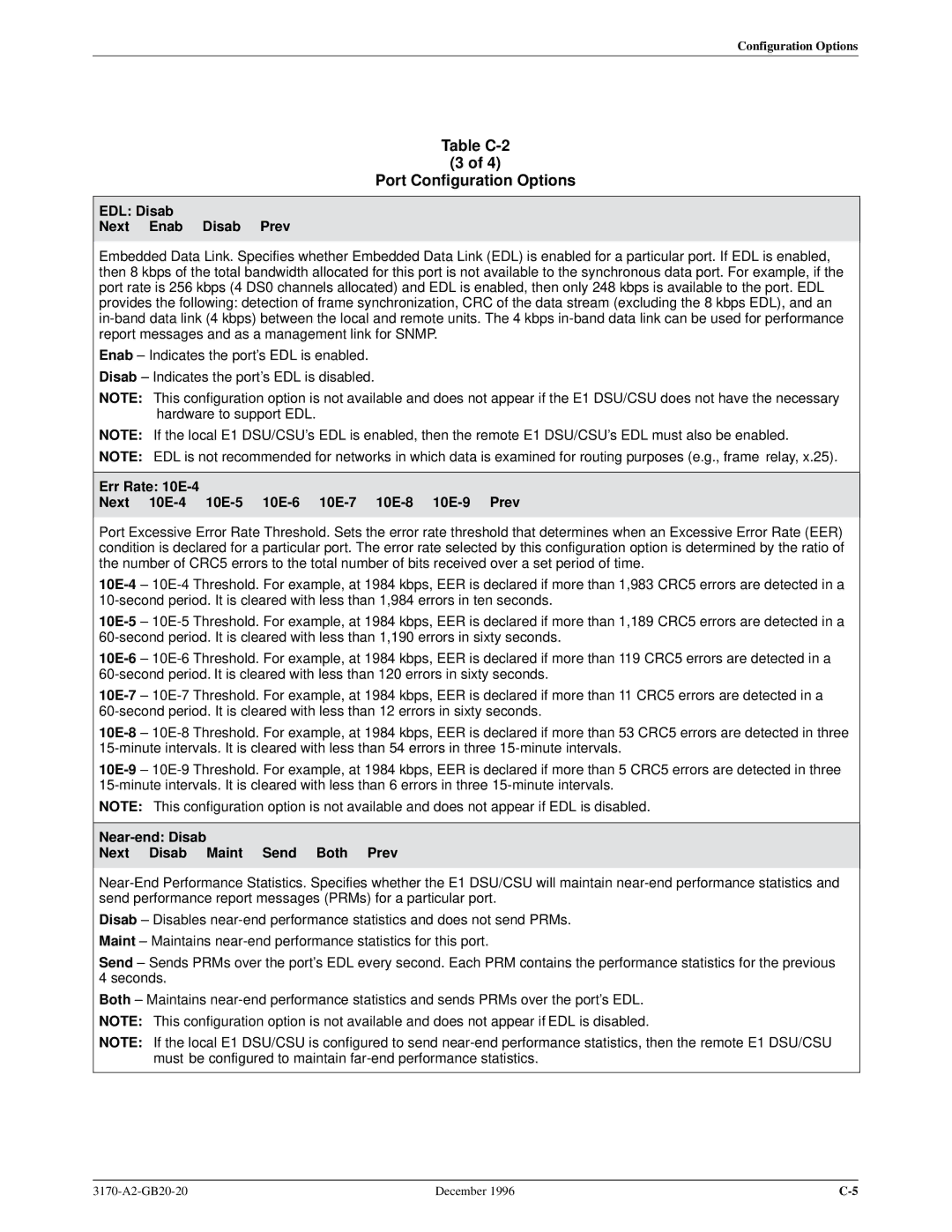 Paradyne 317x E1 manual EDL Disab Next Enab Disab Prev, Near-end Disab Next Disab Maint Send Both Prev 