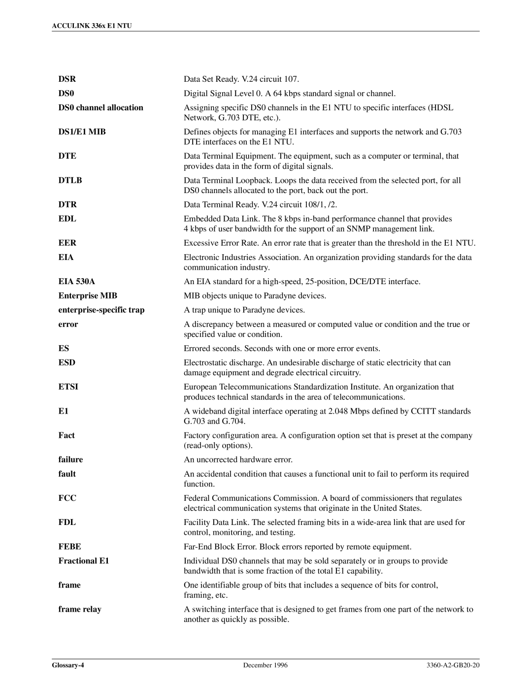 Paradyne 336x E1 manual Dsr 