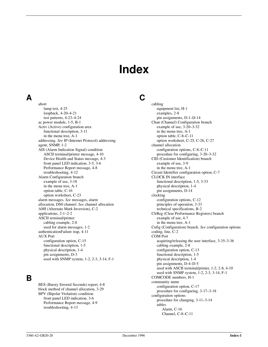 Paradyne 336x E1 manual Index 