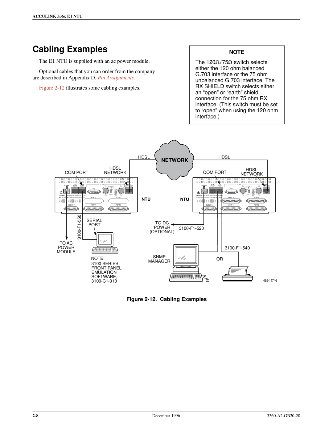 Paradyne 336x E1 manual Cabling Examples 