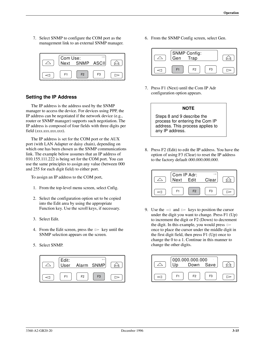 Paradyne 336x E1 manual Setting the IP Address, Snmp 