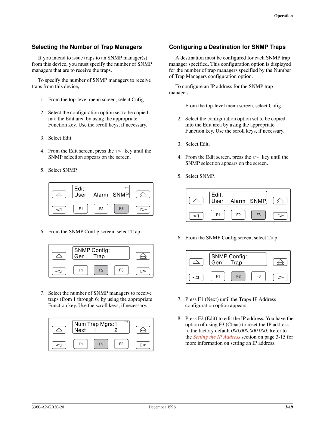 Paradyne 336x E1 Selecting the Number of Trap Managers, Configuring a Destination for Snmp Traps, Num Trap Mgrs1 Next 