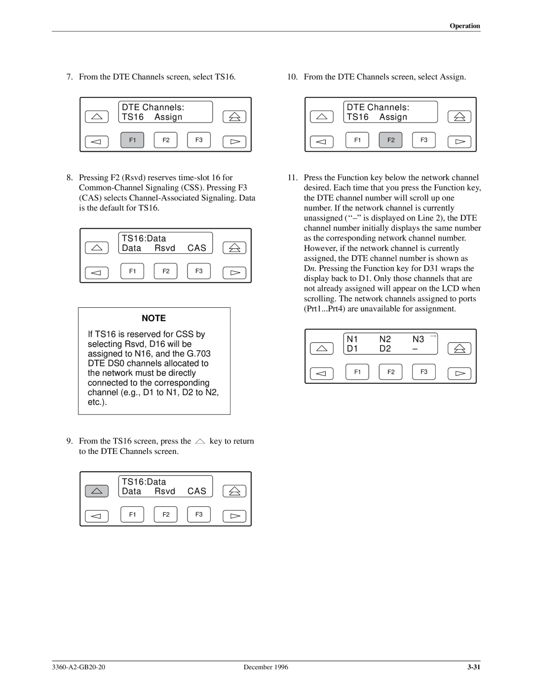 Paradyne 336x E1 manual DTE Channels TS16 Assign, TS16Data Data Rsvd CAS 