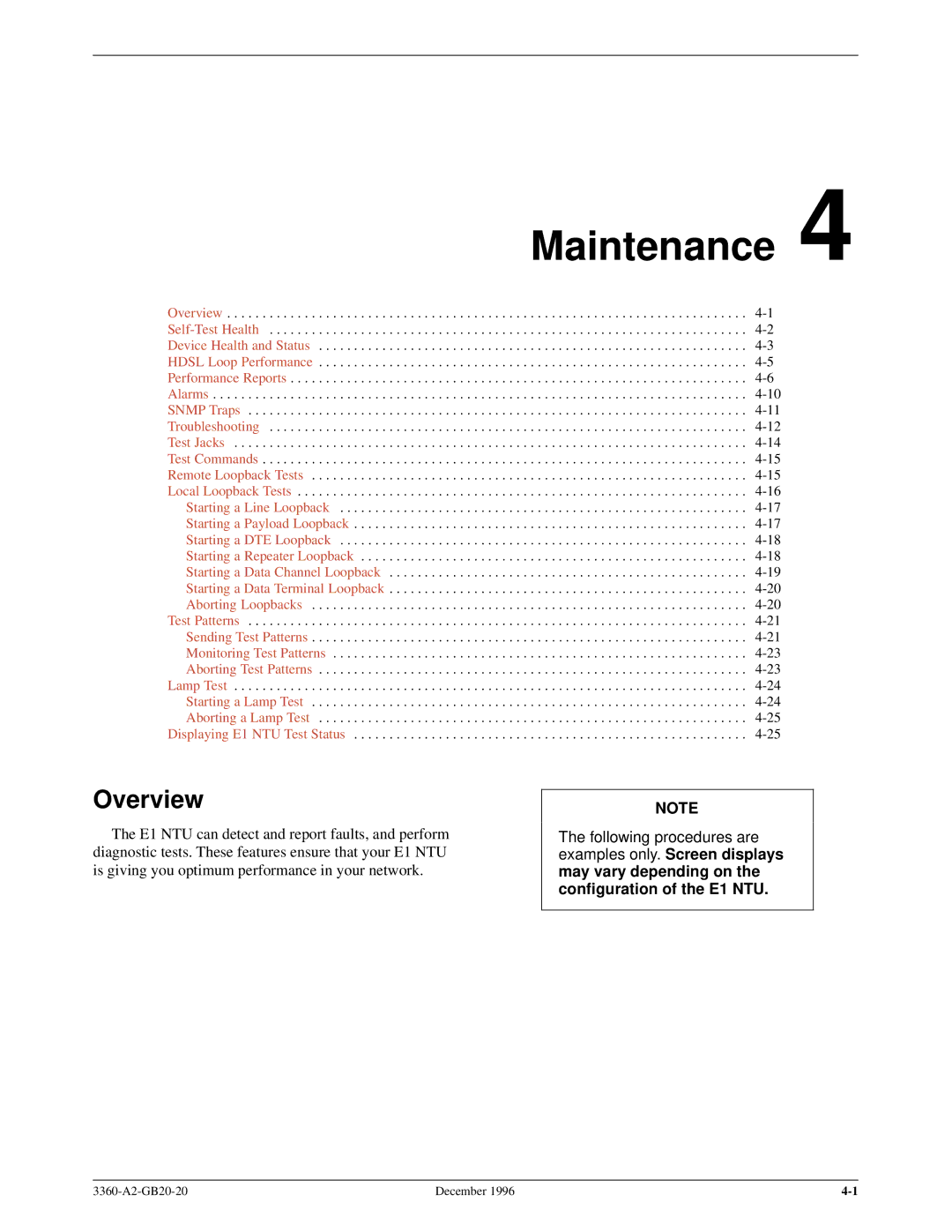 Paradyne 336x E1 manual Maintenance, Overview 