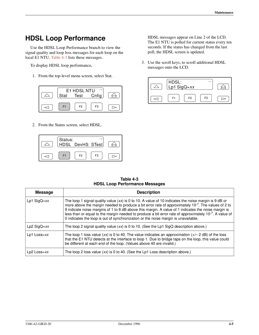 Paradyne 336x E1 manual Lp1 SigQ=xx, Hdsl Loop Performance Messages 