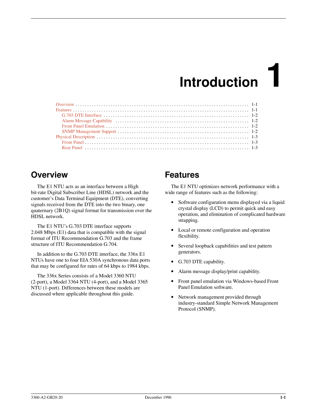 Paradyne 336x E1 manual Introduction, Overview, Features 