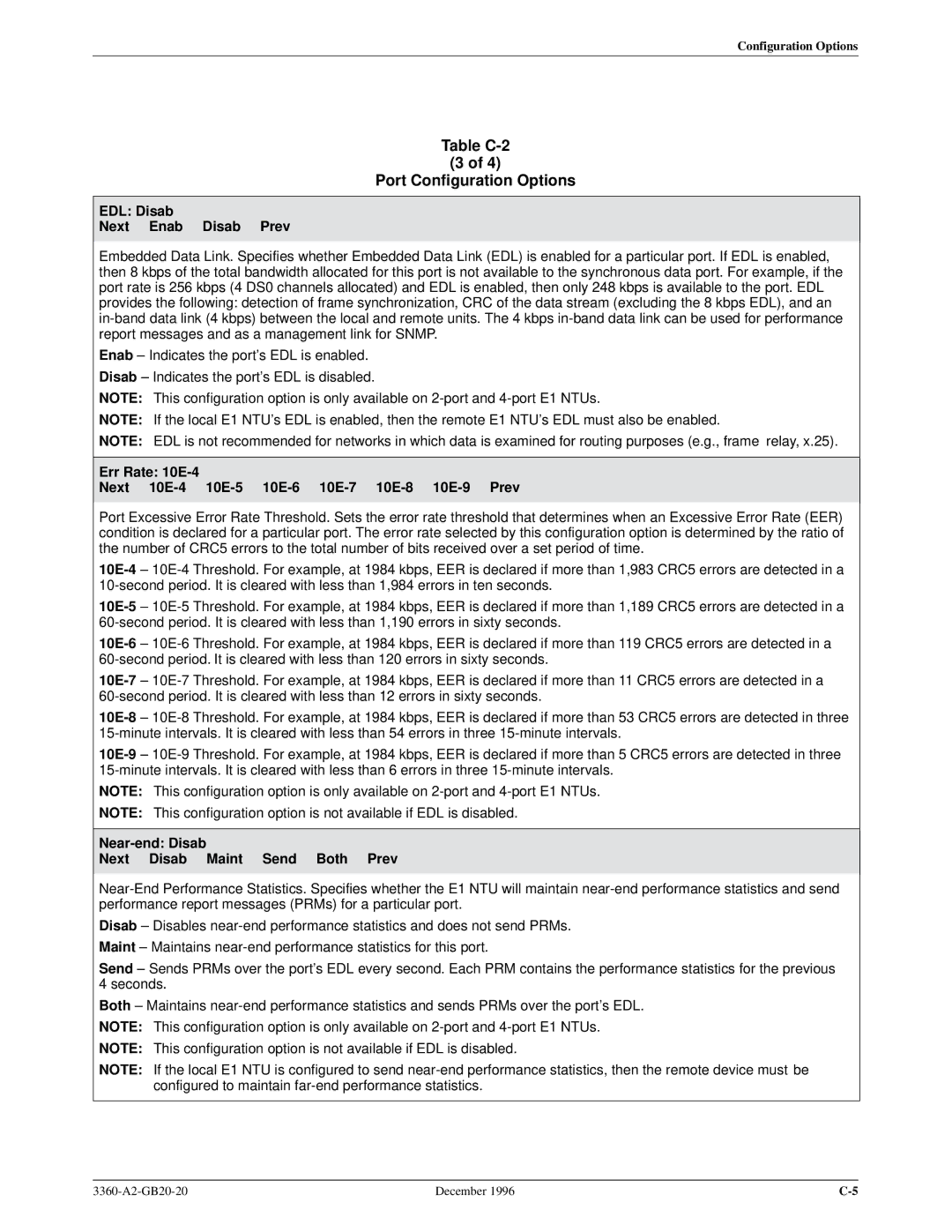 Paradyne 336x E1 manual EDL Disab Next Enab Disab Prev, Near-end Disab Next Disab Maint Send Both Prev 